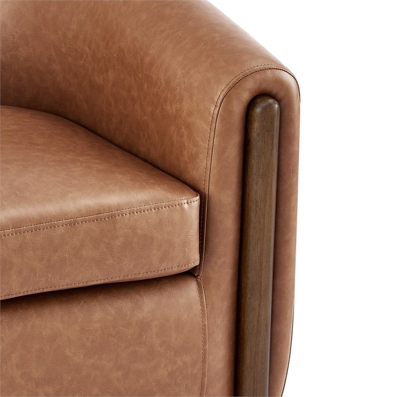 Pemberly Row Modern Faux Leather Accent Arm Chair in Vintage Cider