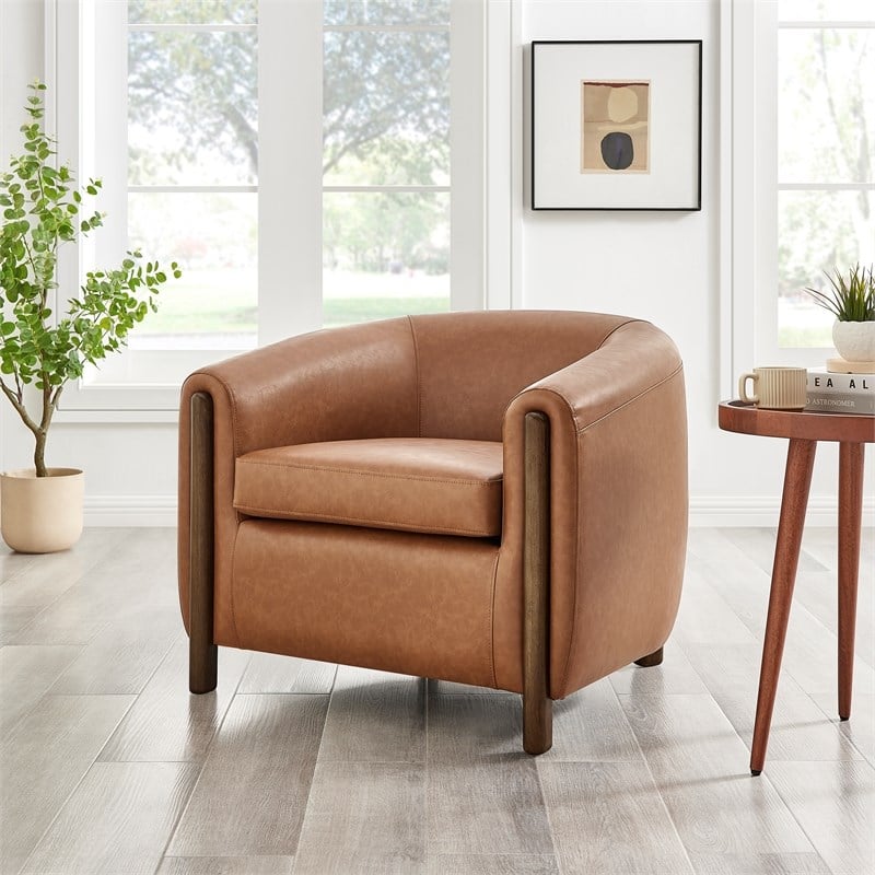 Pemberly Row Modern Faux Leather Accent Arm Chair in Vintage Cider