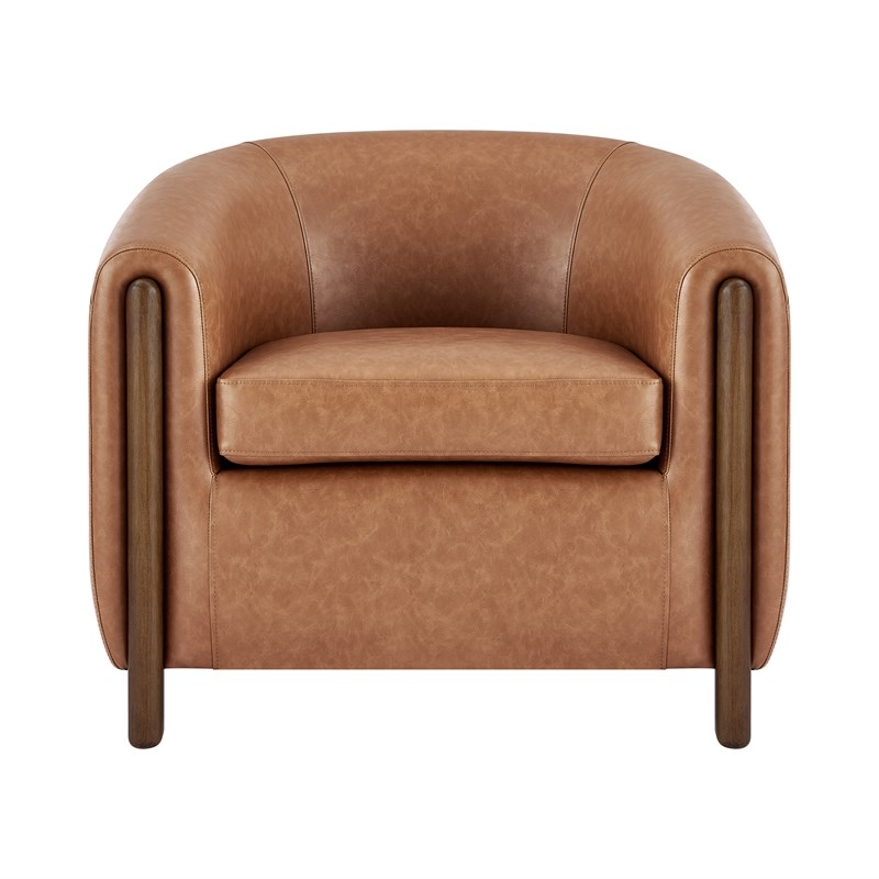 Pemberly Row Modern Faux Leather Accent Arm Chair in Vintage Cider