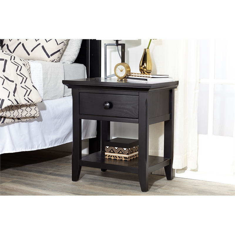 Pemberly Row Contemporary One Drawer Nightstand Forever Black