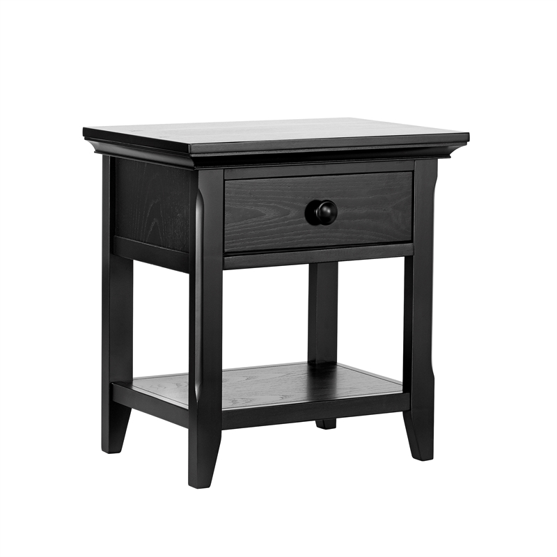 Pemberly Row Contemporary One Drawer Nightstand Forever Black