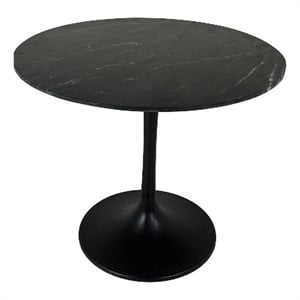 Pemberly Row 36&quot Round Marble Top Dining Table - Black Top - Black Base
