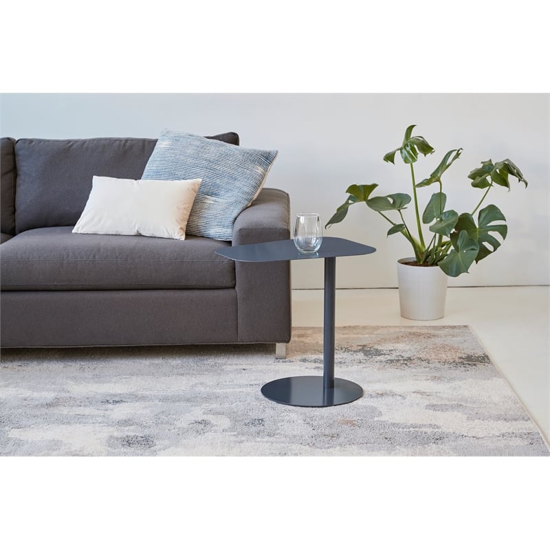 Pemberly Row Modern Metal End Table Space Saving C Shaped Design in Blue