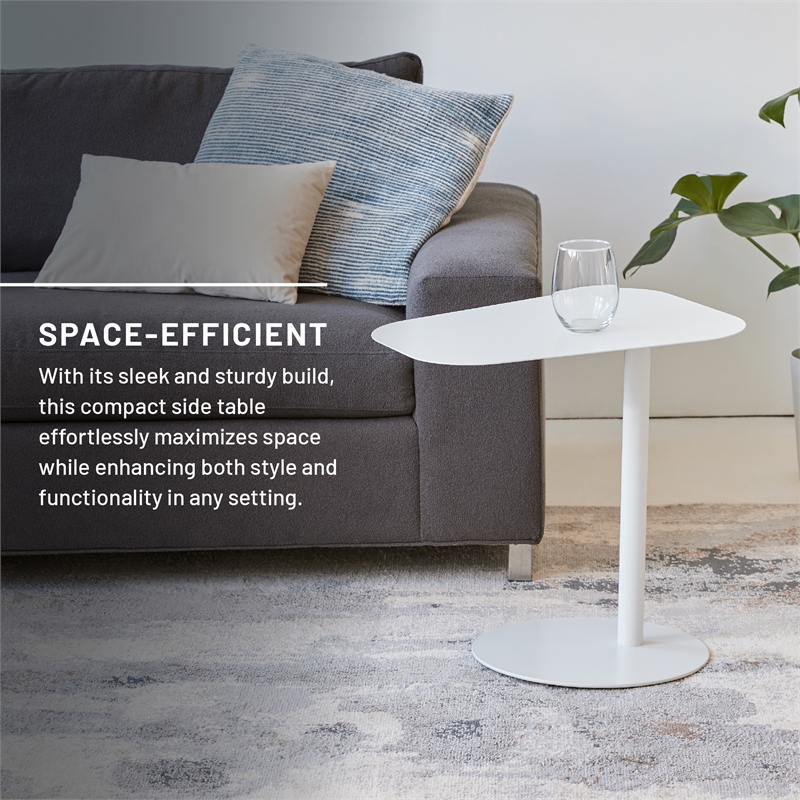 Pemberly Row Modern Metal End Table Space Saving C Shaped Design in White