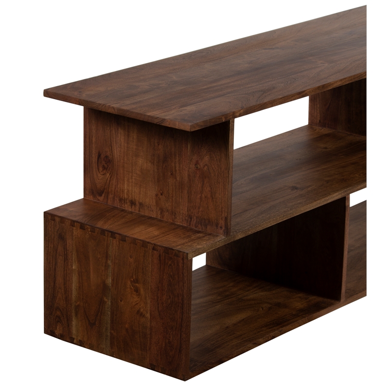 Pemberly Row Contemporary Solid Acacia Wood TV Stand - Brown