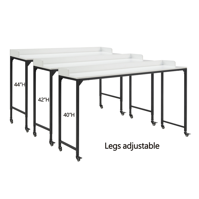 Pemberly Row Adjustable Height Over-The-Bed Desk with Castors in White