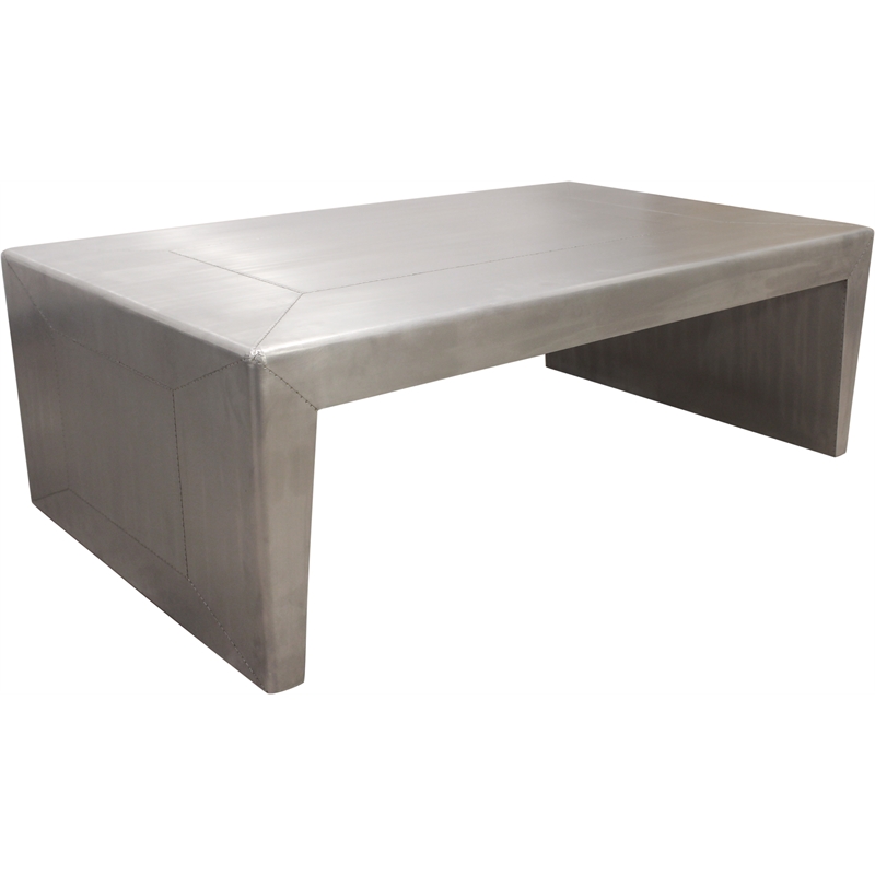 Pemberly Row Cocktail Table with Modern Silver Aluminum Metal Cladding