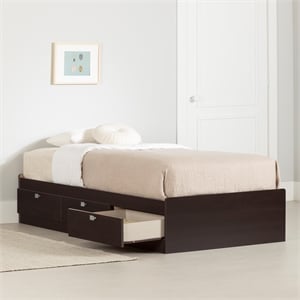 Pemberly Row Twin Storage Wood Bed Frame Only in Chocolate Finish