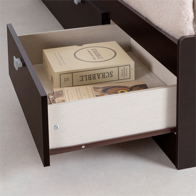 Pemberly Row Twin Storage Wood Bed Frame Only in Chocolate Finish