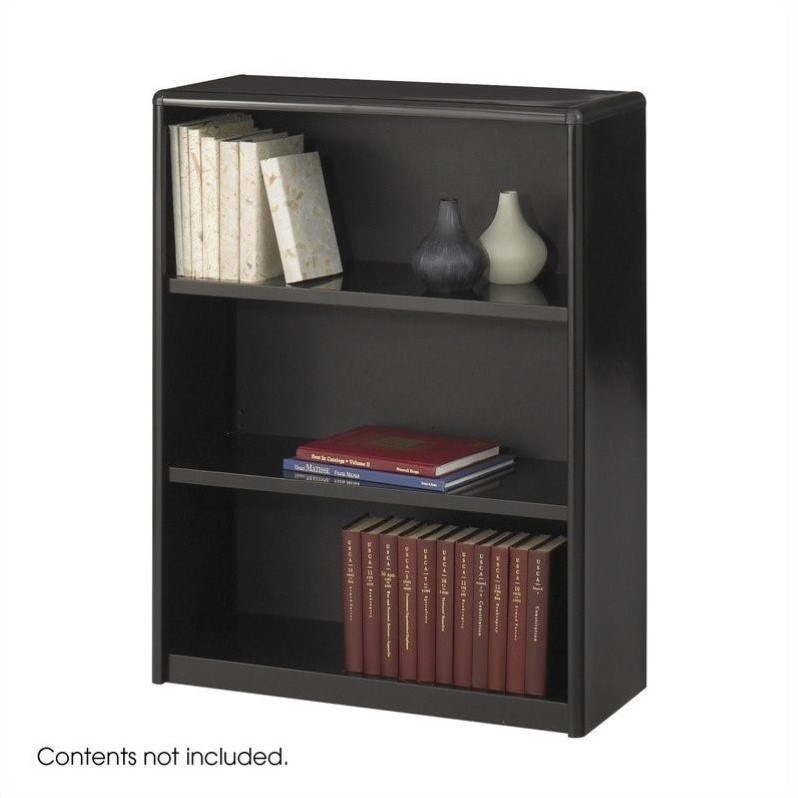 Pemberly Row Contemporary 3 Shelf Economy Steel Bookcase in Black