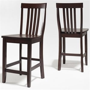 Pemberly Row 24&quot Wood School House Counter Stool in Mahogany (Set of 2)