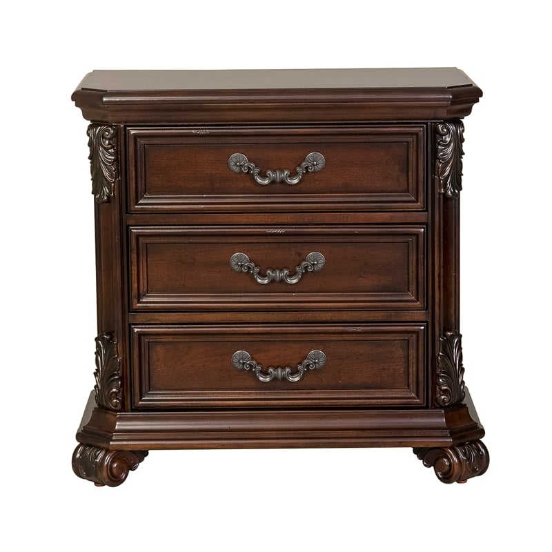 Pemberly Row Modern / Contemporary Dark Brown 3 Drawer Night Stand