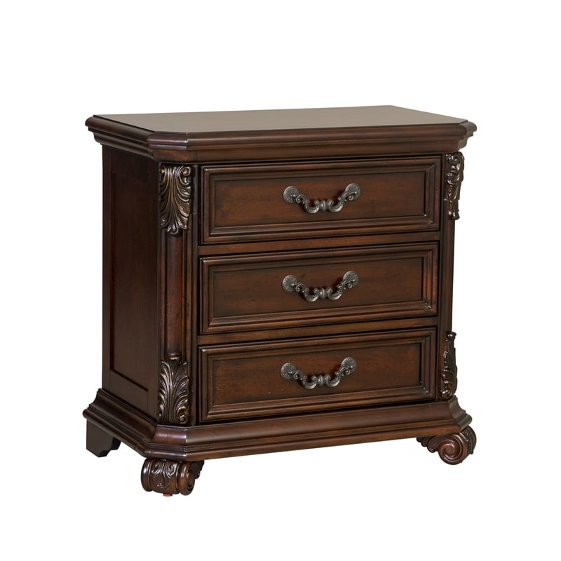 Pemberly Row Modern / Contemporary Dark Brown 3 Drawer Night Stand