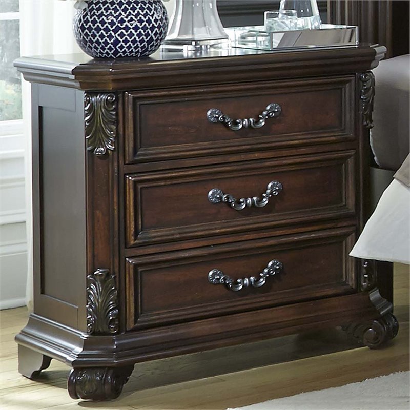 Pemberly Row Modern / Contemporary Dark Brown 3 Drawer Night Stand