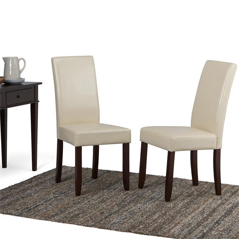 Pemberly Row Parson Dining Chair (Set of 2) - Satin Cream Faux Leather
