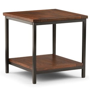 Pemberly Row 22&quotW Solid Mango Wood and Metal End Side Table in Dark Cognac Brown