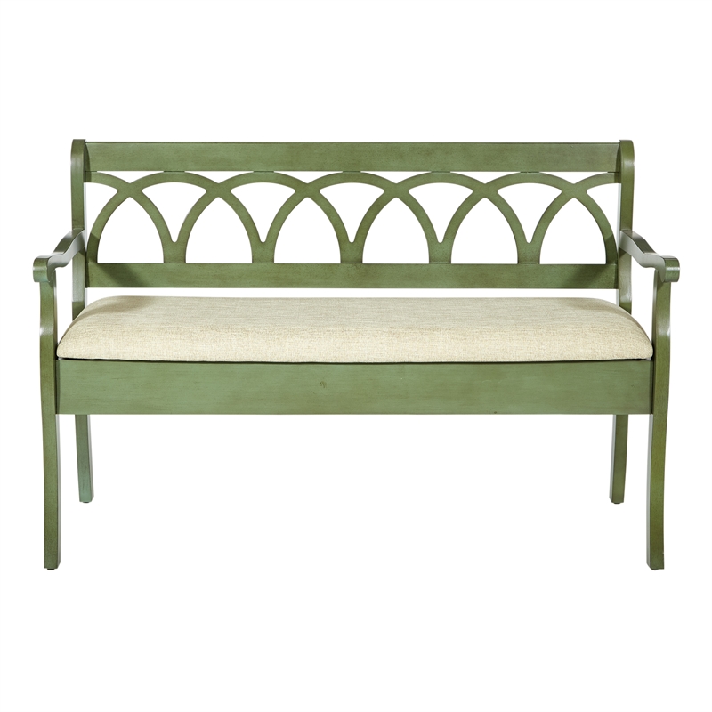 Pemberly Row Storage Bench in Sage Green Frame and Beige Fabric Seat Cushion
