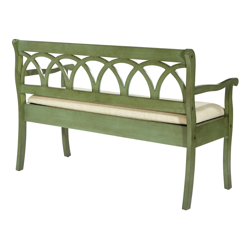 Pemberly Row Storage Bench in Sage Green Frame and Beige Fabric Seat Cushion