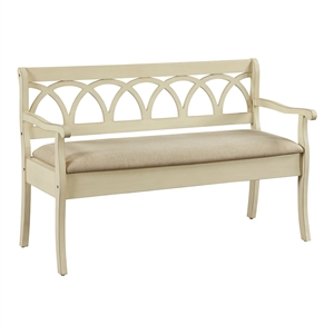 Pemberly Row Storage Bench in Antique White Frame and Beige Fabric Seat Cushion