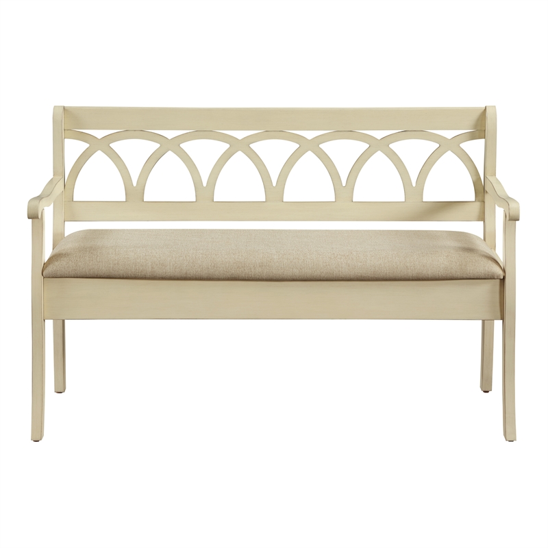 Pemberly Row Storage Bench in Antique White Frame and Beige Fabric Seat Cushion