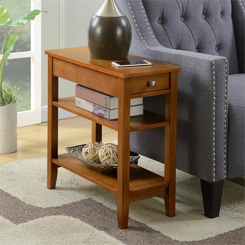 Pemberly Row Modern Three-Tier End Table in Dark Walnut Wood