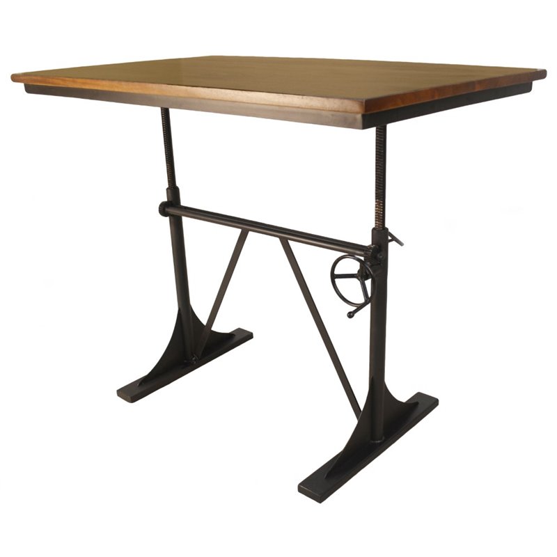 Pemberly Row Contemporary Sit or Stand Adjustable Desk Elm Black