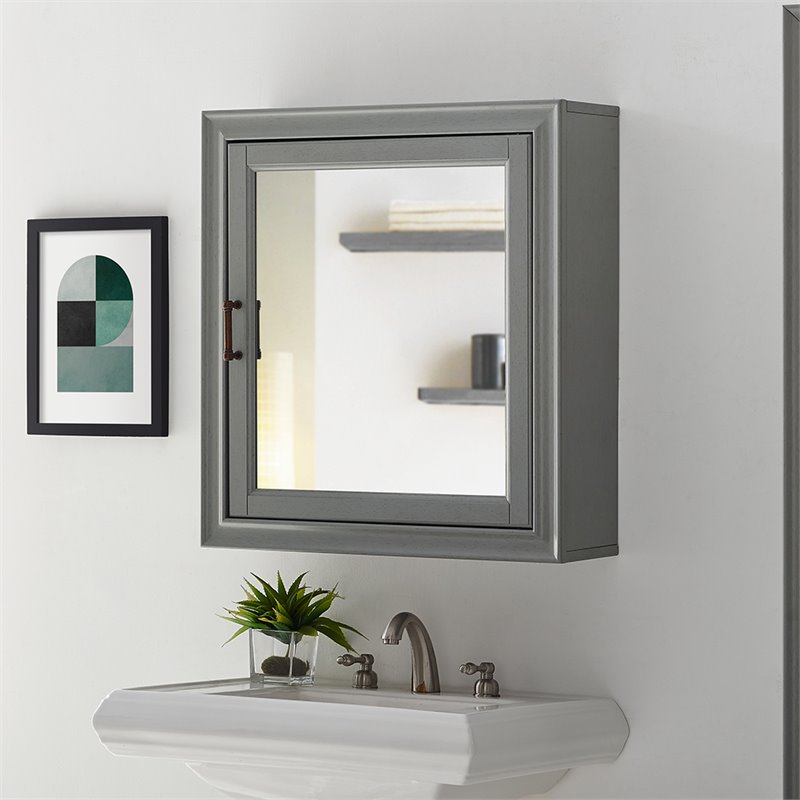Pemberly Row Contemporary Contemporary Mirror Medicine Cabinet in Vintage Gray