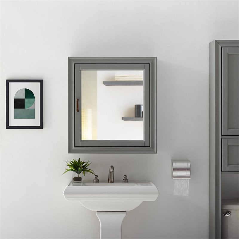 Pemberly Row Contemporary Contemporary Mirror Medicine Cabinet in Vintage Gray