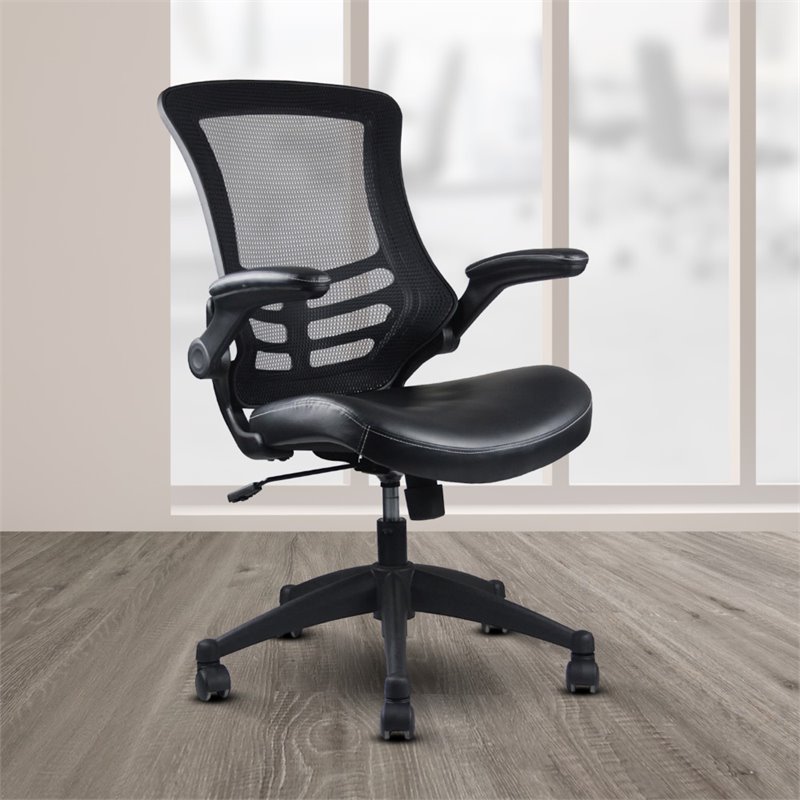 Pemberly Row Modern Mid Back Mesh Adjustable Office Chair in Black