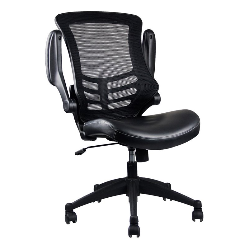 Pemberly Row Modern Mid Back Mesh Adjustable Office Chair in Black