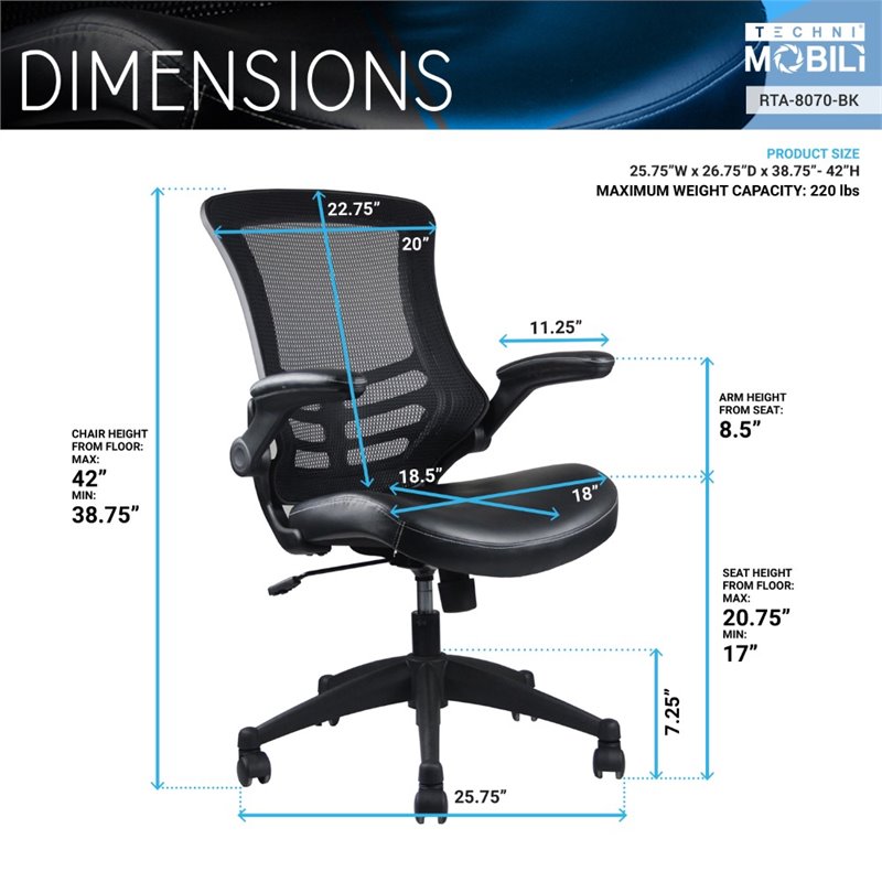 Pemberly Row Modern Mid Back Mesh Adjustable Office Chair in Black
