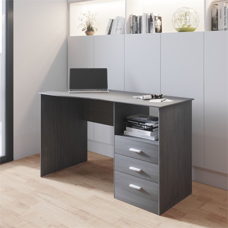 Pemberly Row Contemporary Classic Writing Desk in Gray Finish