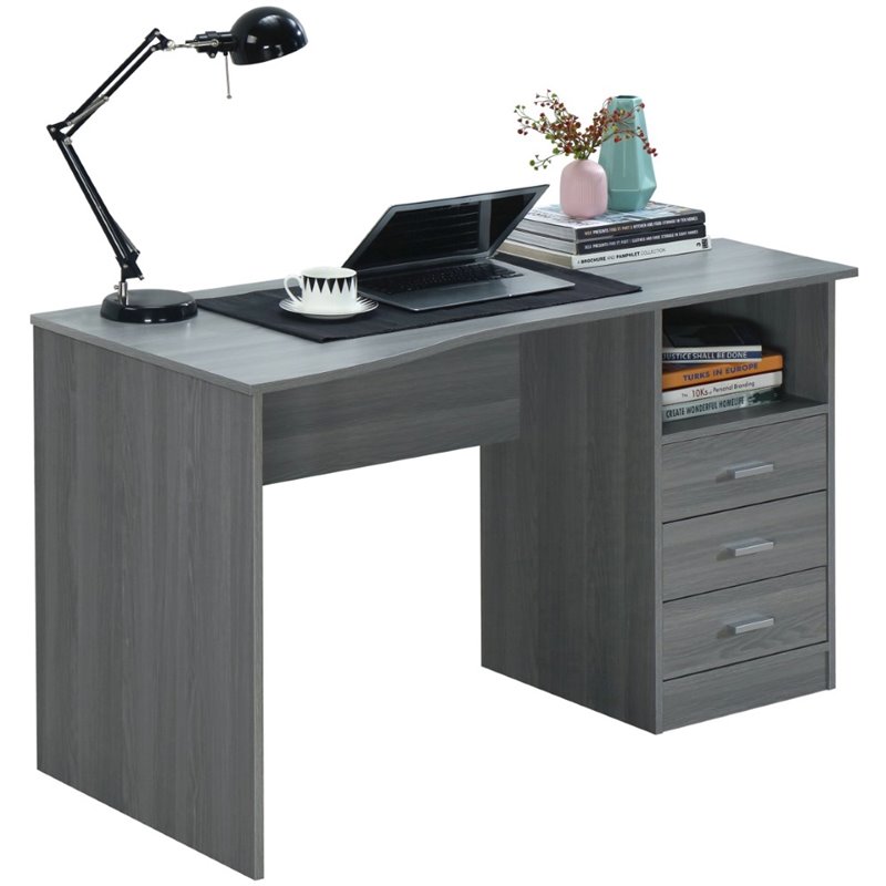 Pemberly Row Contemporary Classic Writing Desk in Gray Finish