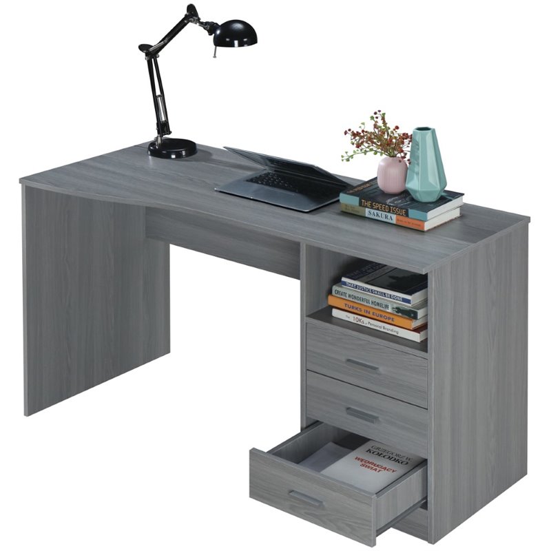 Pemberly Row Contemporary Classic Writing Desk in Gray Finish