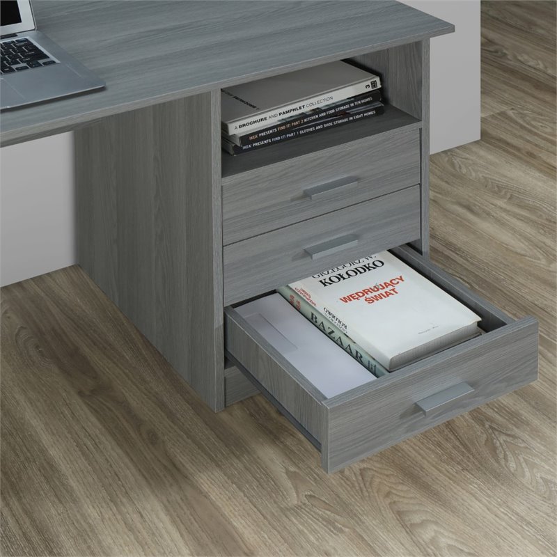 Pemberly Row Contemporary Classic Writing Desk in Gray Finish