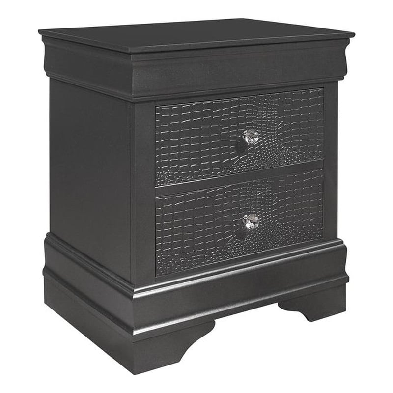 Pemberly Row Wooden Gray 2-Drawer Nightstand with Crystal Knob