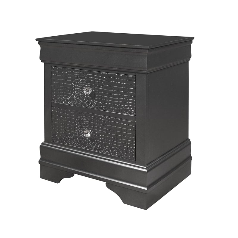 Pemberly Row Wooden Gray 2-Drawer Nightstand with Crystal Knob