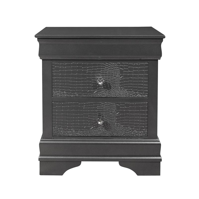 Pemberly Row Wooden Gray 2-Drawer Nightstand with Crystal Knob
