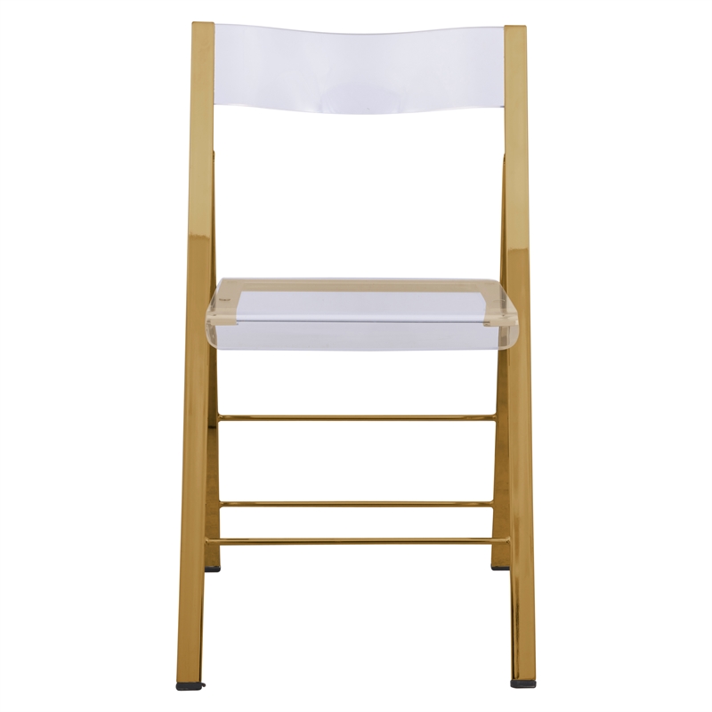 Pemberly Row Modern Acrylic Gold Dining Folding Chair in Clear Set of 4
