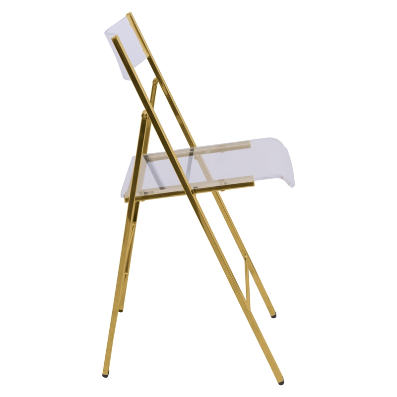 Pemberly Row Modern Acrylic Gold Dining Folding Chair in Clear Set of 4