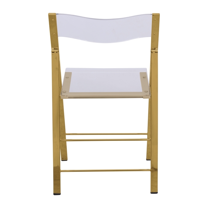 Pemberly Row Modern Acrylic Gold Dining Folding Chair in Clear Set of 4