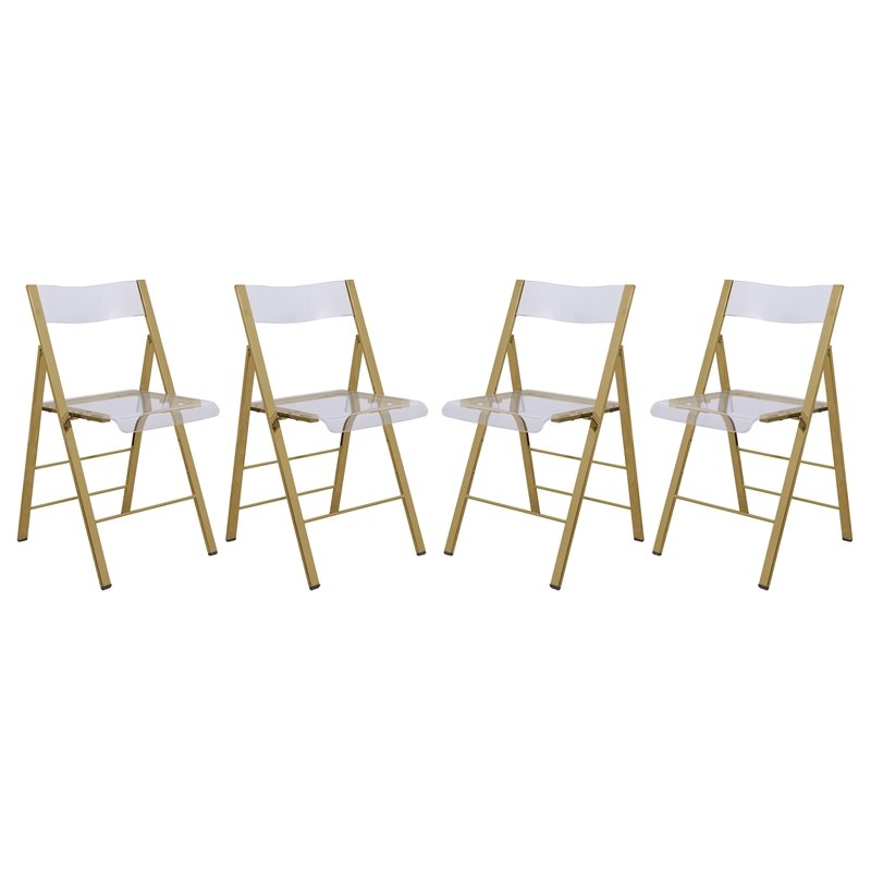Pemberly Row Modern Acrylic Gold Dining Folding Chair in Clear Set of 4
