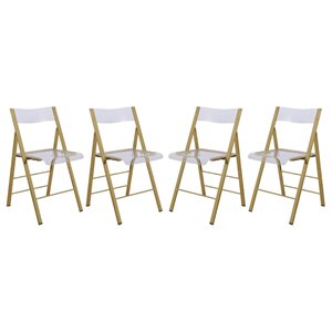 Pemberly Row Modern Acrylic Gold Dining Folding Chair in Clear Set of 4