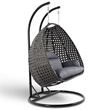 Pemberly Row Outdoor Wicker Hanging Double Egg Swing Chair in Charcoal Blue