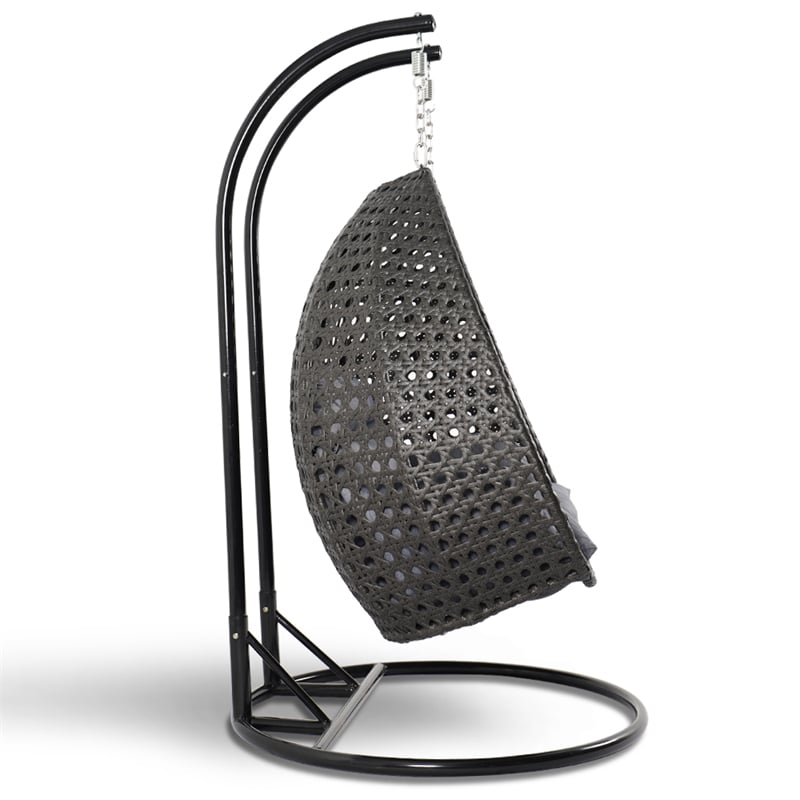 Pemberly Row Outdoor Wicker Hanging Double Egg Swing Chair in Charcoal Blue