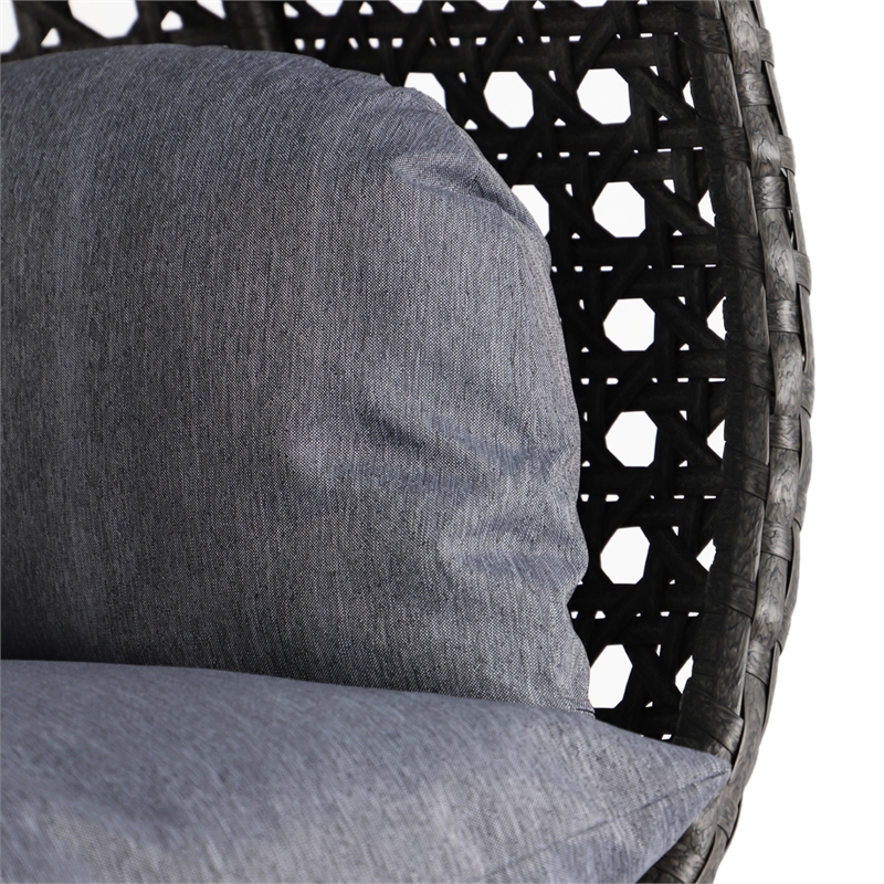Pemberly Row Outdoor Wicker Hanging Double Egg Swing Chair in Charcoal Blue