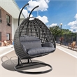 Pemberly Row Outdoor Wicker Hanging Double Egg Swing Chair in Charcoal Blue