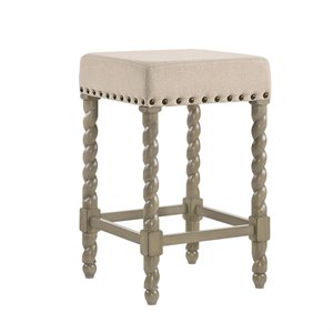 Pemberly Row Modern 24&quot Counter Stool in Weathered Gray and Linen