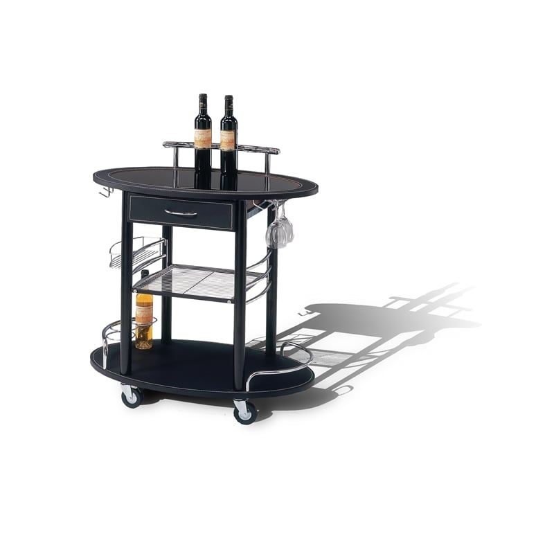 Pemberly Row Modern / Contemporary Mobile Metal Bar Cart in Black