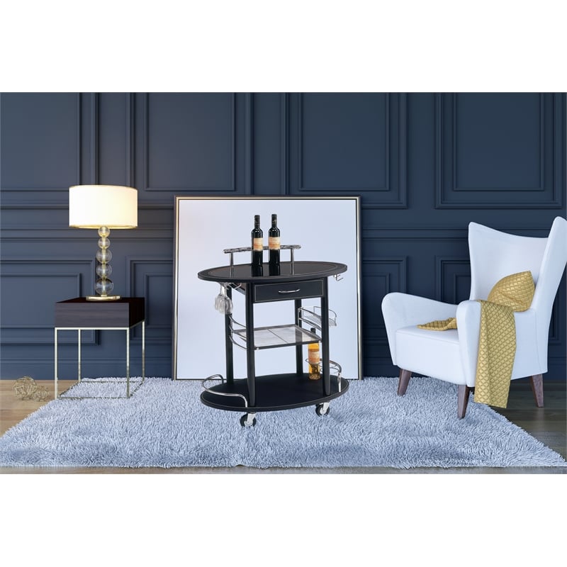 Pemberly Row Modern / Contemporary Mobile Metal Bar Cart in Black
